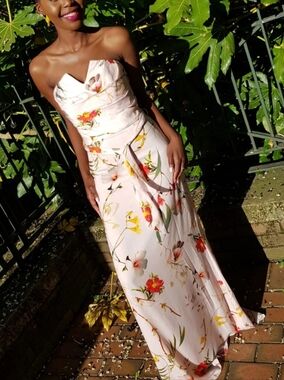 Ted Baker - Us 8 - Strapless Floral Pink Evening Gown Formal Bridesmaid Prom